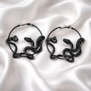 Black Snake Hoop Earrings Statement Gothic Style